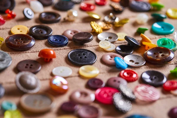 Background Texture Multicolored Antique Buttons Sewing Tools — Stock Photo, Image