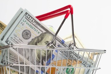 Dolar olarak alışveriş sepeti, alışveriş konsepti 