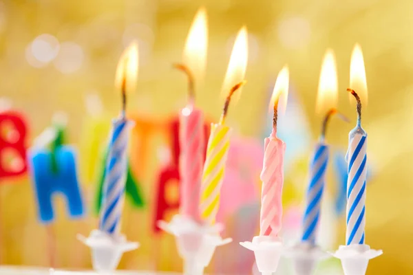 Birthday Candles Yellow Background Close View — Stock Photo, Image