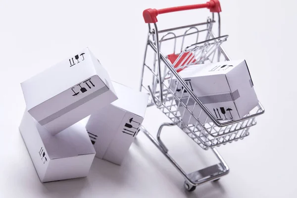 Shopping Trolley Boxes Shopping Concept — Stock Photo, Image