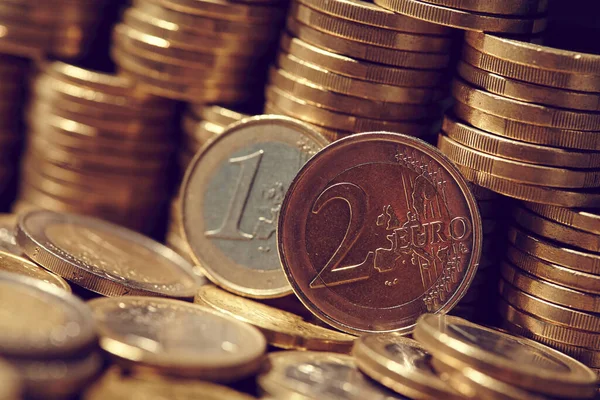 Stacks Euro Coins Table Close View — Stock Photo, Image