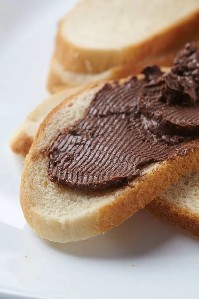 Toast Met Chocoladepasta Dichtbij Uitzicht — Stockfoto