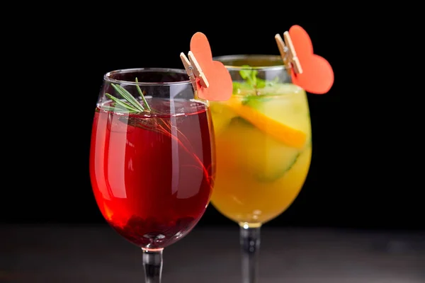 Tasty Cocktails Glasses Dark Background Close View — Stock Photo, Image