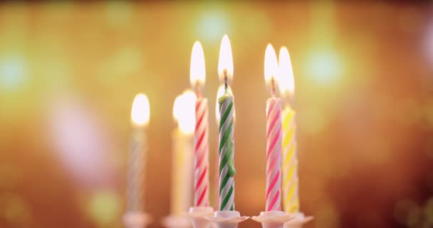 Flames Colorful Birthday Candles Close — Stock Video