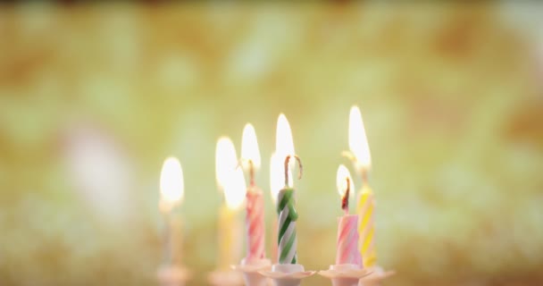 Flames Colorful Birthday Candles Close — Stock Video