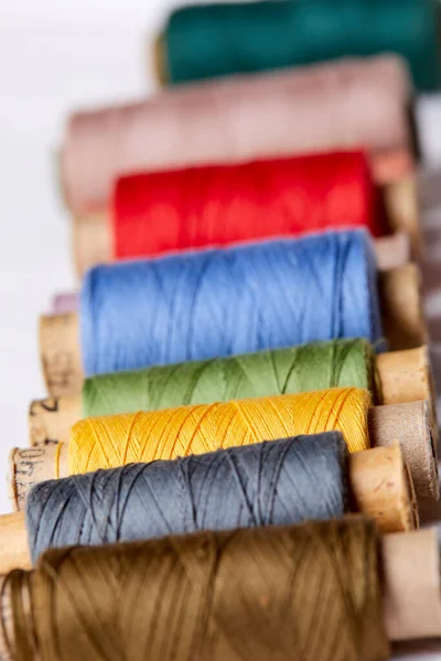 Bobbins Colorful Threads Close View — Stock Photo, Image