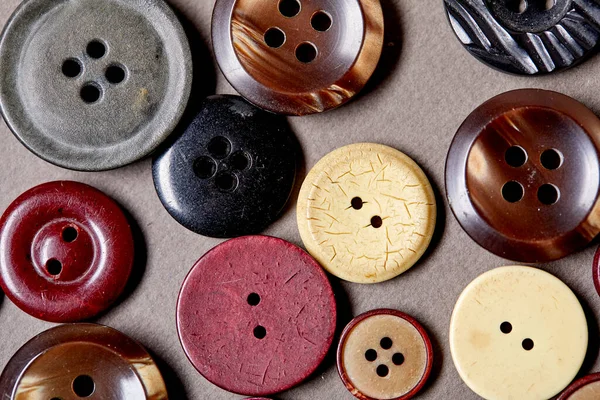 Background Texture Multicolored Antique Buttons Sewing Tools Close View — Stock Photo, Image