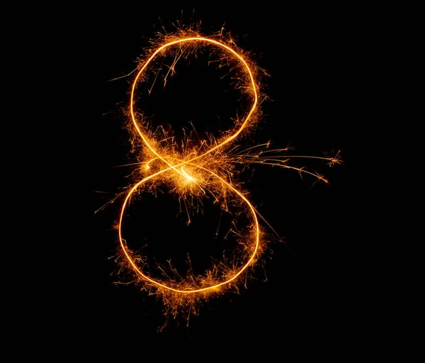 Number Eight Written Sparkler Black Background — Stock Photo, Image