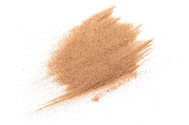 Beyaz arkaplanda izole kum, yakın görünüm 