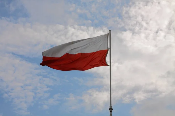 Polska flaggan på mast — Stockfoto