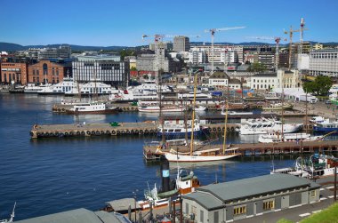 Oslo, Norveç - 17 Ağustos 2016: Oslo Harbo üzerinde panorama görünümünü