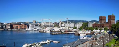 Oslo, Norveç - 17 Ağustos 2016: Oslo Harbo üzerinde panorama görünümünü