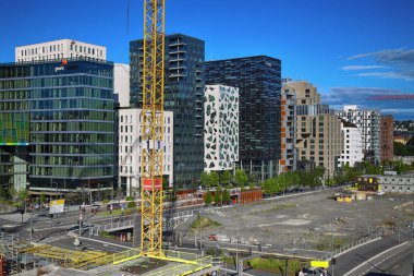 Oslo, Norveç - 17 Ağustos 2016: İnşaat alanında Bjorvik