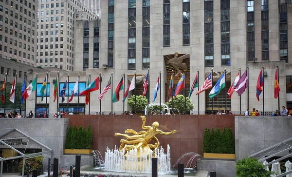 New York Usa August 2018 Golden Prometheus Statue Ancient Greek — Stock Photo, Image