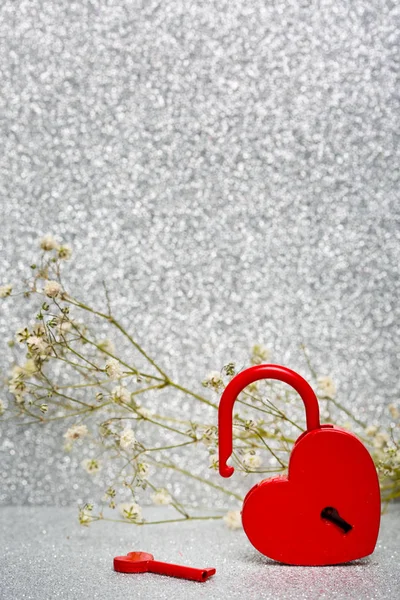 愛のシンボルとして赤い南京錠。バレンタインの日 — ストック写真