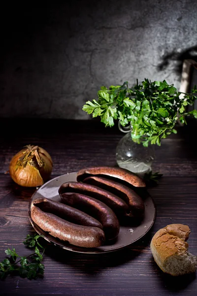 Salsiccia di sangue con cipolla e prezzemolo — Foto Stock