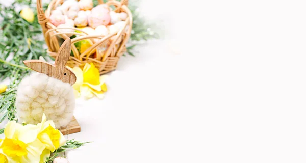 Πάσχα Φόντο Αυγά Και Λουλούδια Πρότυπο Κειμένου — Φωτογραφία Αρχείου