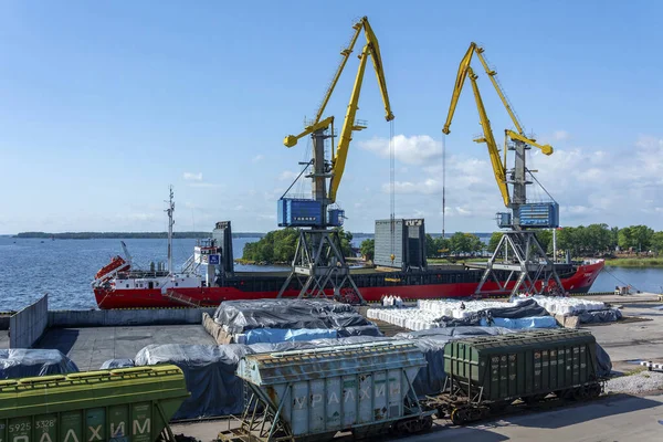 Vyborg Russie Août 2019 Chargement Engrais Minéraux Sur Cargo Dans — Photo