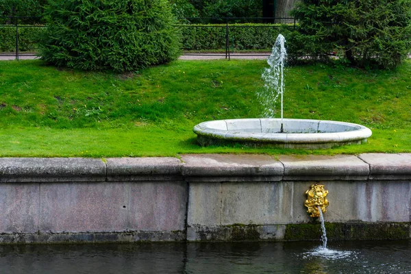Peterhof Russie Août 2019 Banque Canal Bolchoï Samsonovski Dans Parc — Photo