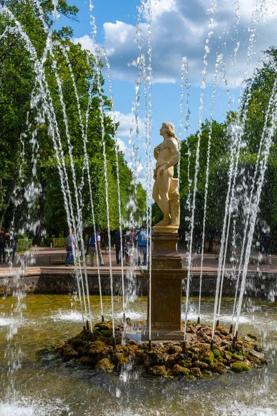 Peterhof Russland August 2019 Adam Brunnen Unteren Park Ein Berühmtes — Stockfoto