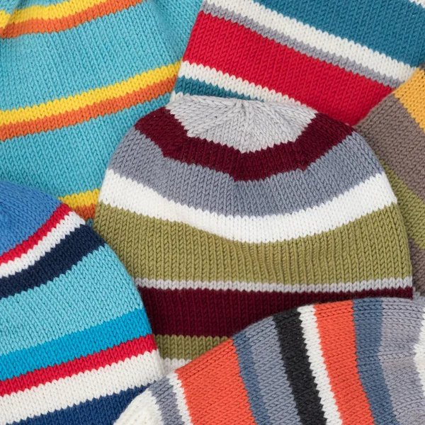 Cozy knitted set of hats background — Stock Photo, Image