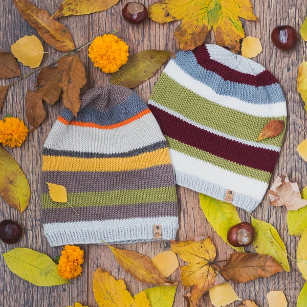 Cozy knitted set of hats — Stock Photo, Image