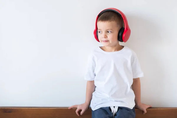 Divertido Niño Pequeño Disfrutando Ritmos Escuchar Música Los Auriculares — Foto de Stock