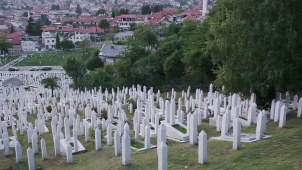 Luchtfoto Van Een Begraafplaats Saraevo Bosnië Herzegovina Scenic Uitzicht Heuvels — Stockvideo