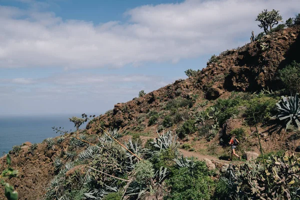 Femeie Traseu Care Rulează Traseu Munte Runner Lucrează Natură Frumoasă — Fotografie, imagine de stoc