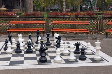 Sonbahar sezonu parkta satranç figürleri 