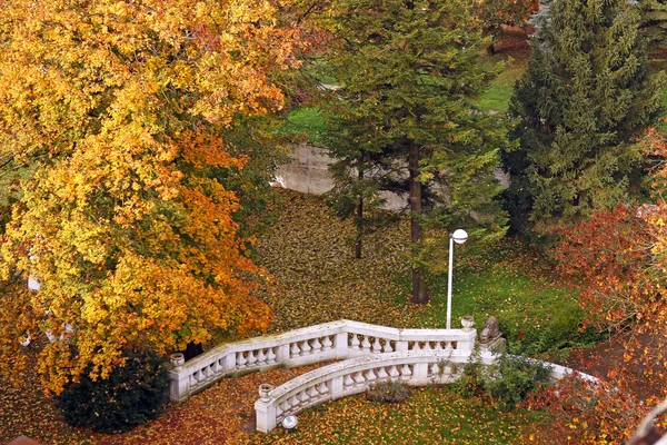 Escalier en pierre blanche dans le parc saison d'automne — Photo