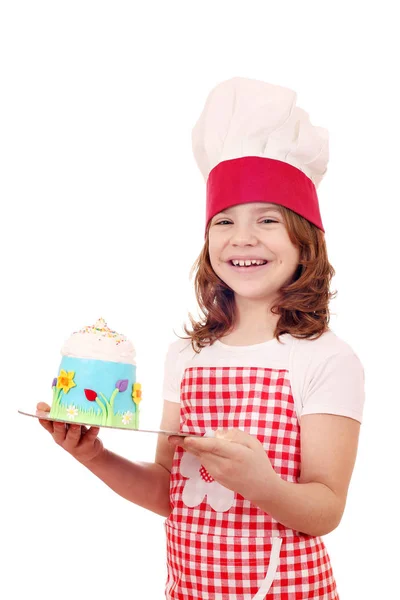 Šťastná holčička vařit s sladký košíček — Stock fotografie