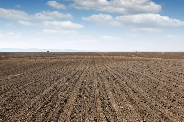 Alan ülke manzara bahar sezon tarım sürülmüş — Stok fotoğraf