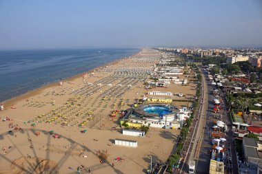 Rimini beach and city Italy aerial view summer season clipart