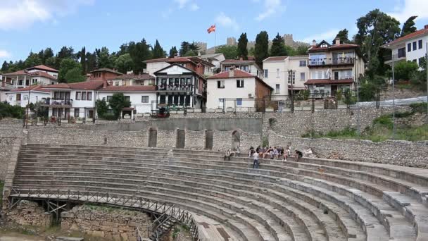 Antique theater and fortress Ohrid Macedonia — Stock Video