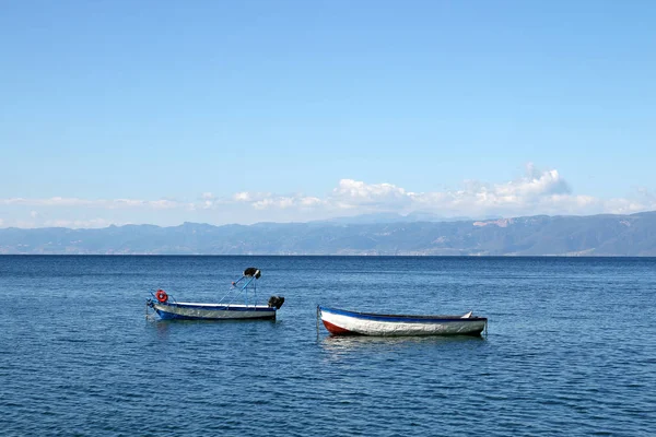 Båtar Ohrid Sjön Makedonien Landskap Sommarsäsongen — Stockfoto