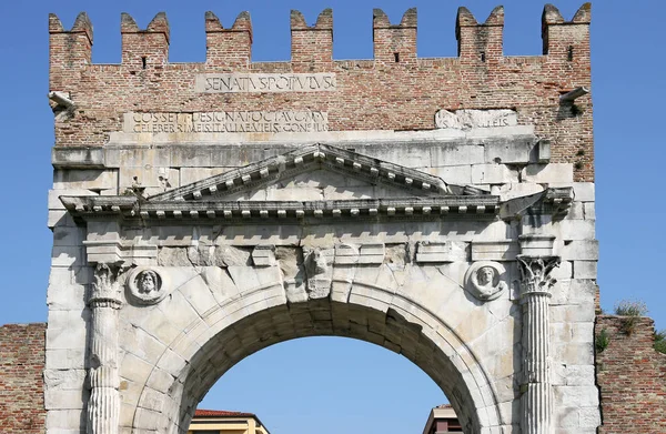 Arco di Augusto stone gate detail Rimini Italy — Stock Photo, Image