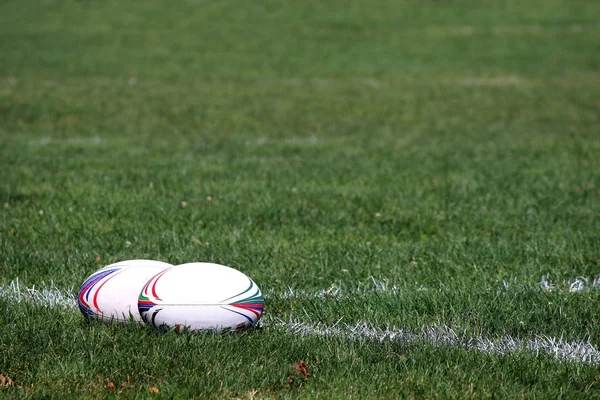 Twee rugby ballen op het veld — Stockfoto