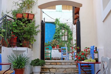 Şarap ve üzüm taverna Parga Yunanistan içinde tablo giriş