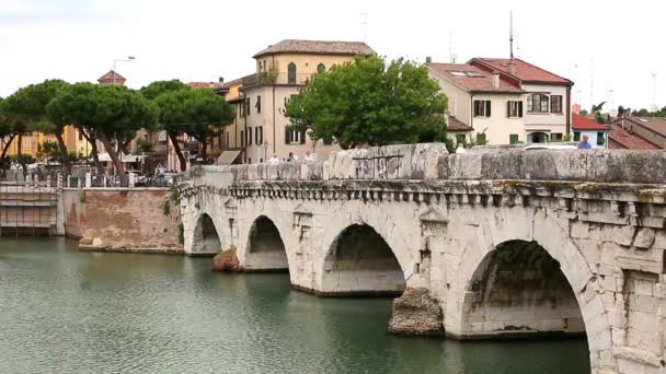 Viejo Puente Piedra Tiberio Rímini Italia — Vídeo de stock