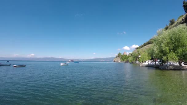 Lago Ohrid Paesaggio Della Chiesa Jovan Kaneo — Video Stock