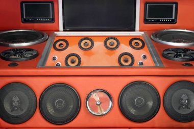 car powerful saudio system with woofers and loudspeakers clipart