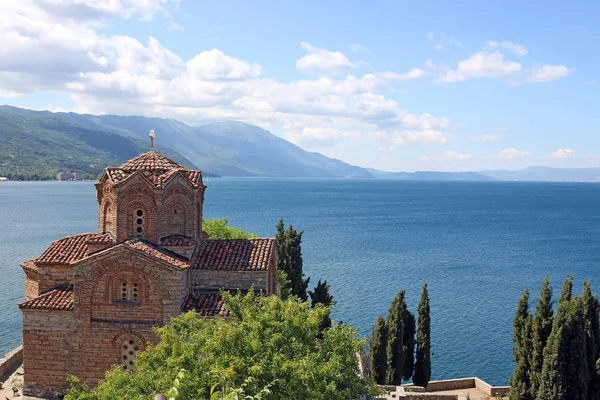 Iglesia ortodoxa Jovan Kaneo Ohrid Macedonia paisaje — Foto de Stock