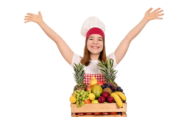 幸せな女性料理人と果物 — ストック写真