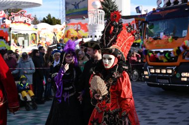 Vienna/Austria-02.22.2020: Fasching beautiful masks at Prater park