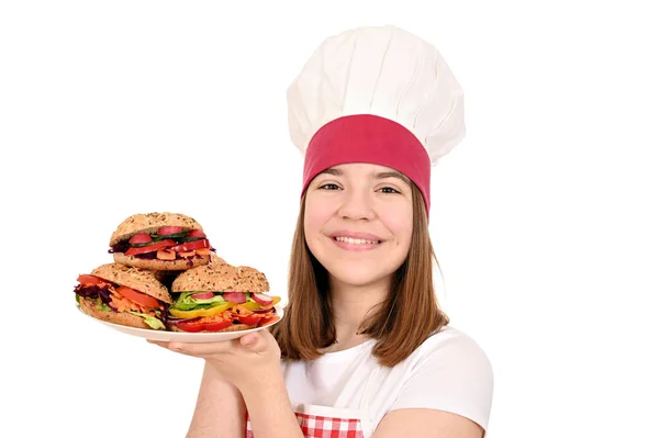 Жінка Готує Веганськими Бутербродами — стокове фото