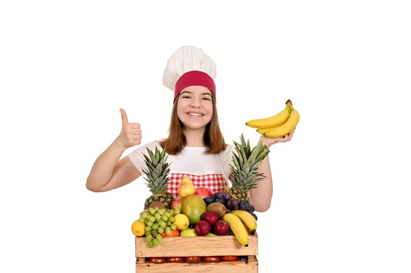 Cocinera Femenina Feliz Con Plátano Pulgar Hacia Arriba — Foto de Stock