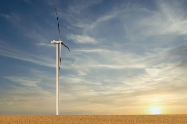 Windturbine Het Tarweveld Zonsondergang Landschappen — Stockfoto