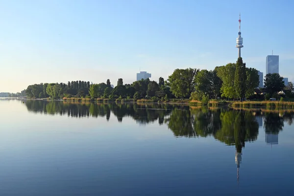 Rano Panorama Wiednia Nad Dunajem Austria — Zdjęcie stockowe