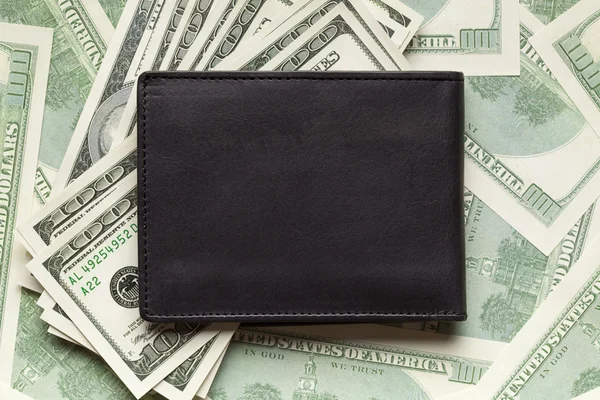 Leather wallet and dollar bills — Stock Photo, Image